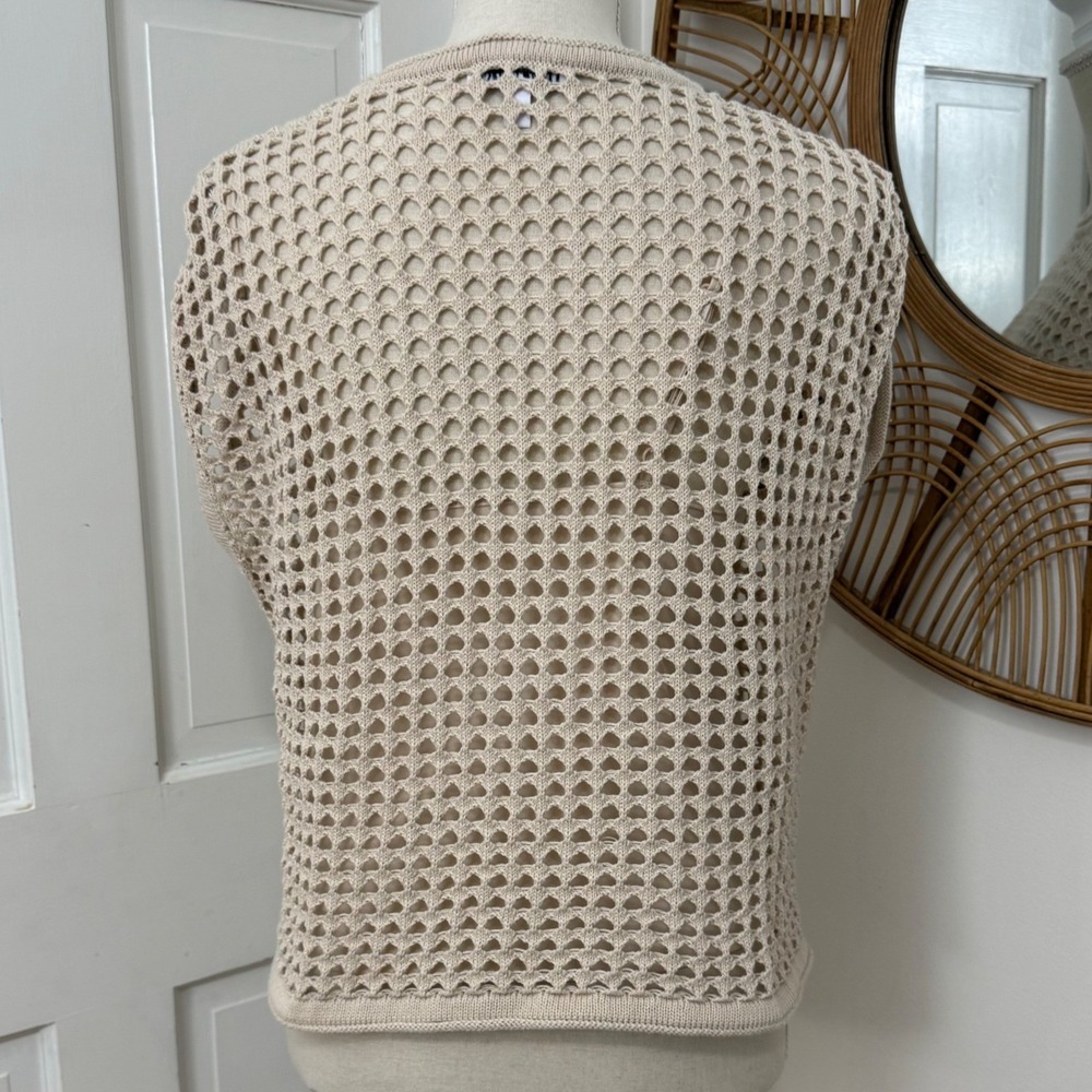 Steve‎ Madden Crochet Top L Beige Open Knit Boho Minimalist Beachy Neutral Boxy - Picture 2 of 5